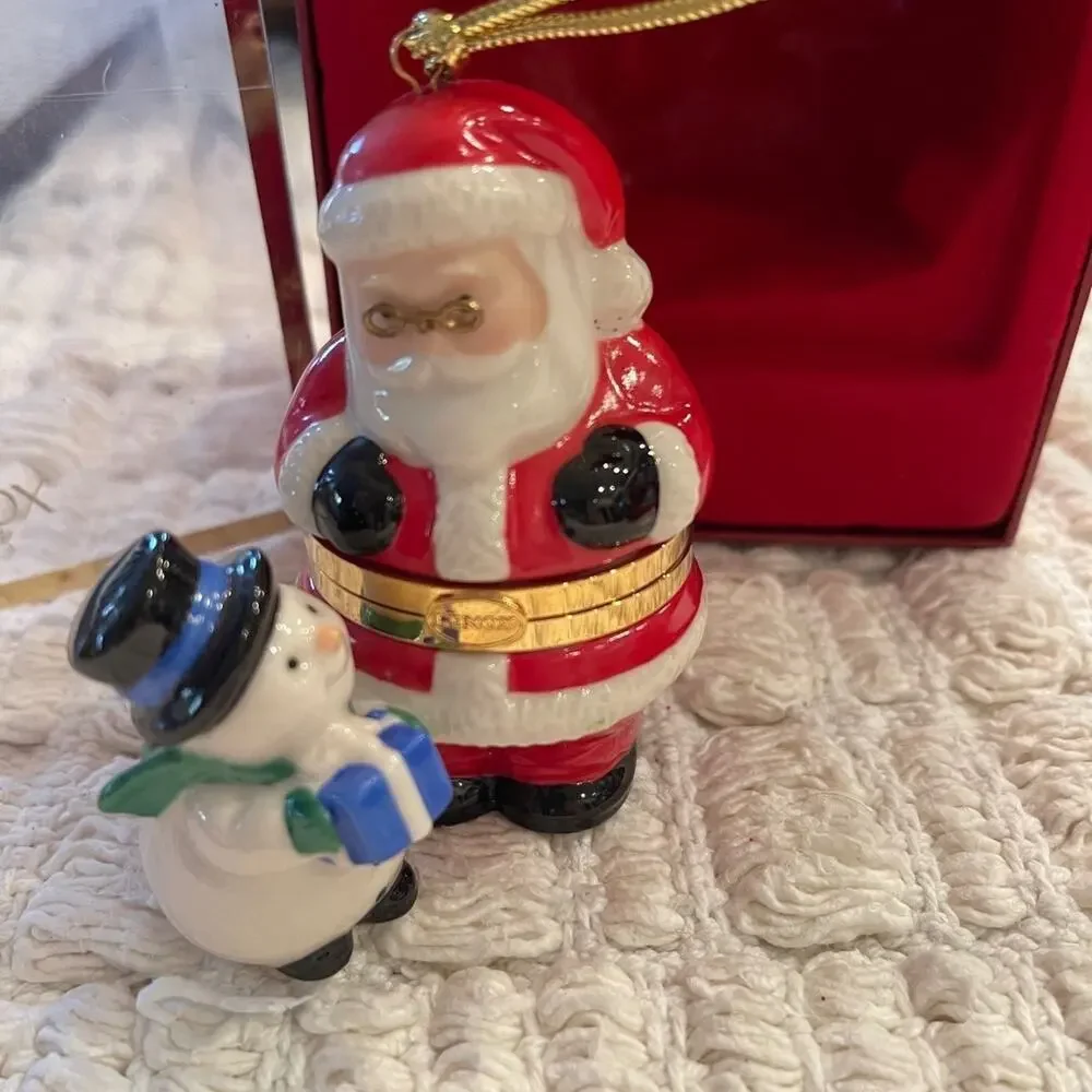 vintage Lenox 2003 christmas Ornament Santa and Snowman trinket holder with box